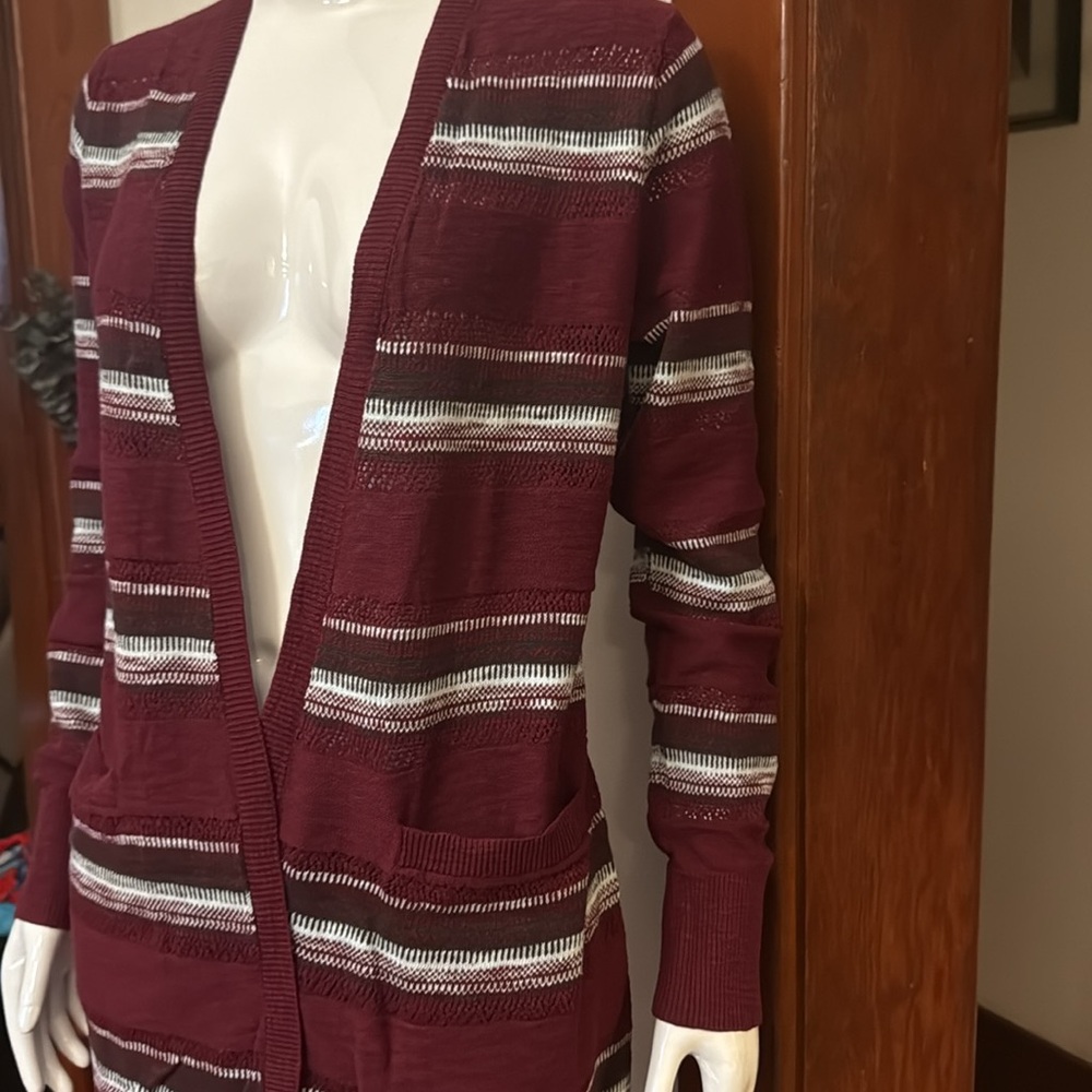 NWT Eddie Bauer size small Women's Burgundy Striped Cardigan Sweater